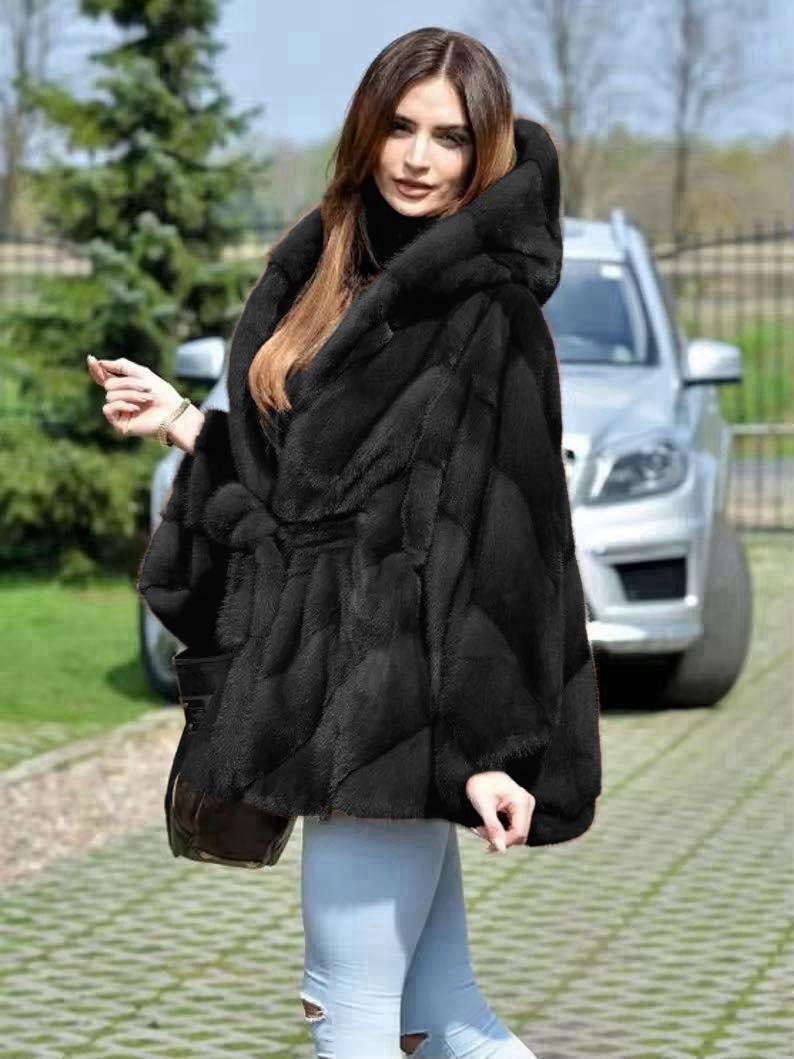 Ekologiczny futerko z kapturem i paskiem w talii, Wyprodukowano we Włoszech 🇮🇹 ekologiczne wszystkie dostępne rozmiary