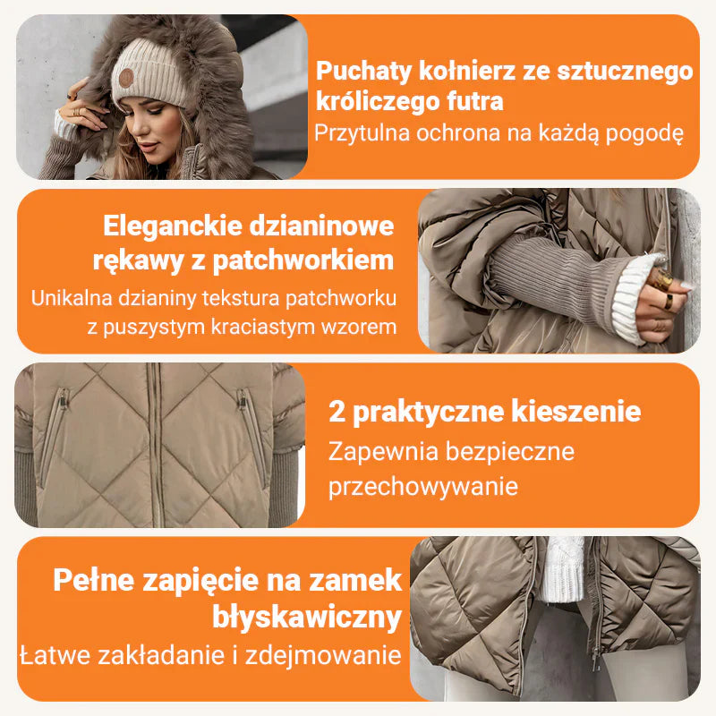 ❄️Winter Specials❄️ Damski płaszcz parka średniej długości z dzianinowymi rękawami Patchwork