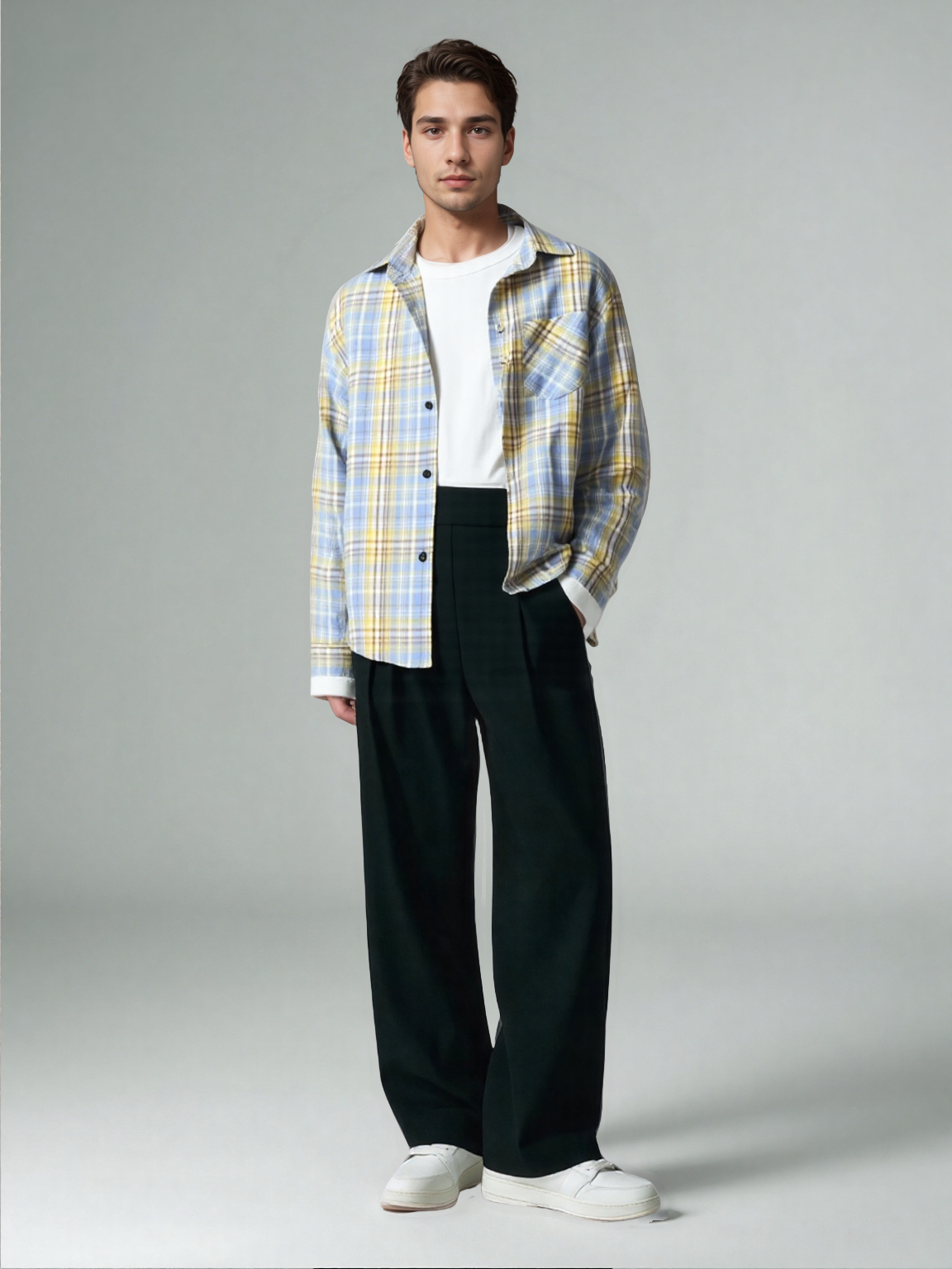 Bram - Frühling Herbst Karomuster Lockere Lange Ärmel Kragen Männer