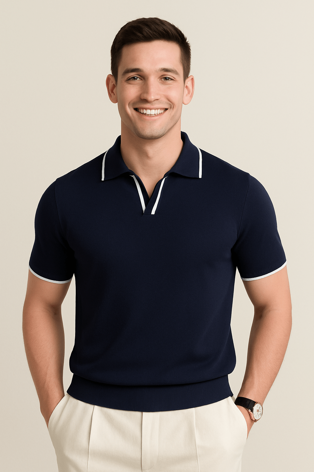 Aaron Strickpoloshirt Kurzarm Kontrastkante